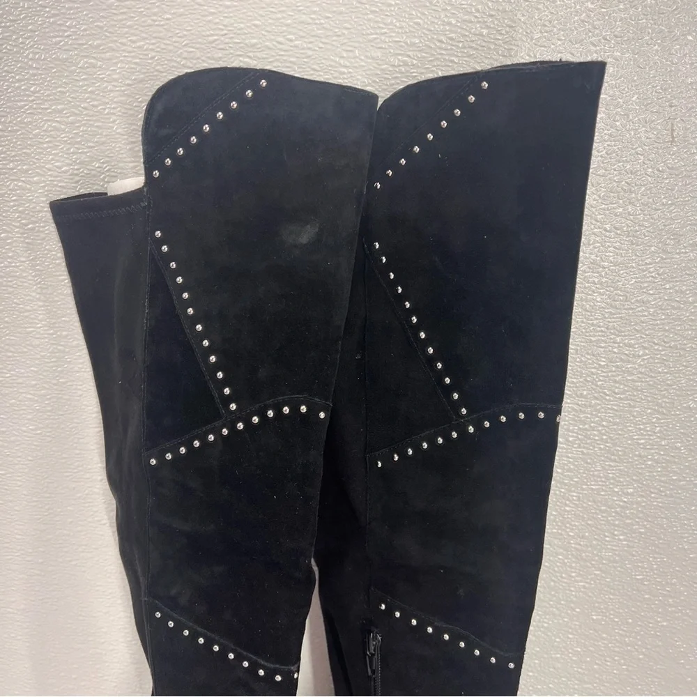 VINCE CAMUTO Carlene Black Embellished Leather‎ Suede Over The Knee Boots 6 1/2M